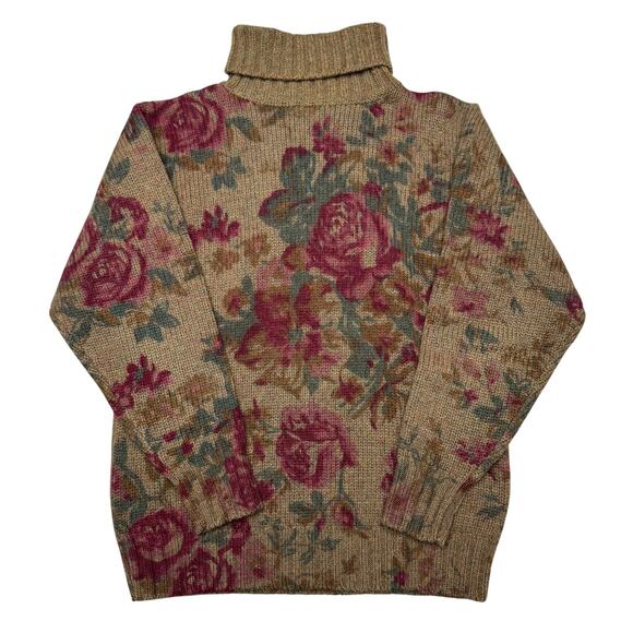 Ralph Lauren Sweaters - Vintage 90s Ralph Lauren Wool Floral Turtleneck Sweater Women's Medium Luxury